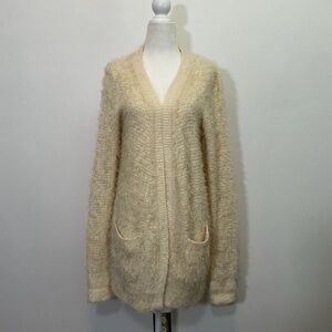 Pins and Needles Cream Fuzzy Open Front Cardigan Sweater Size M